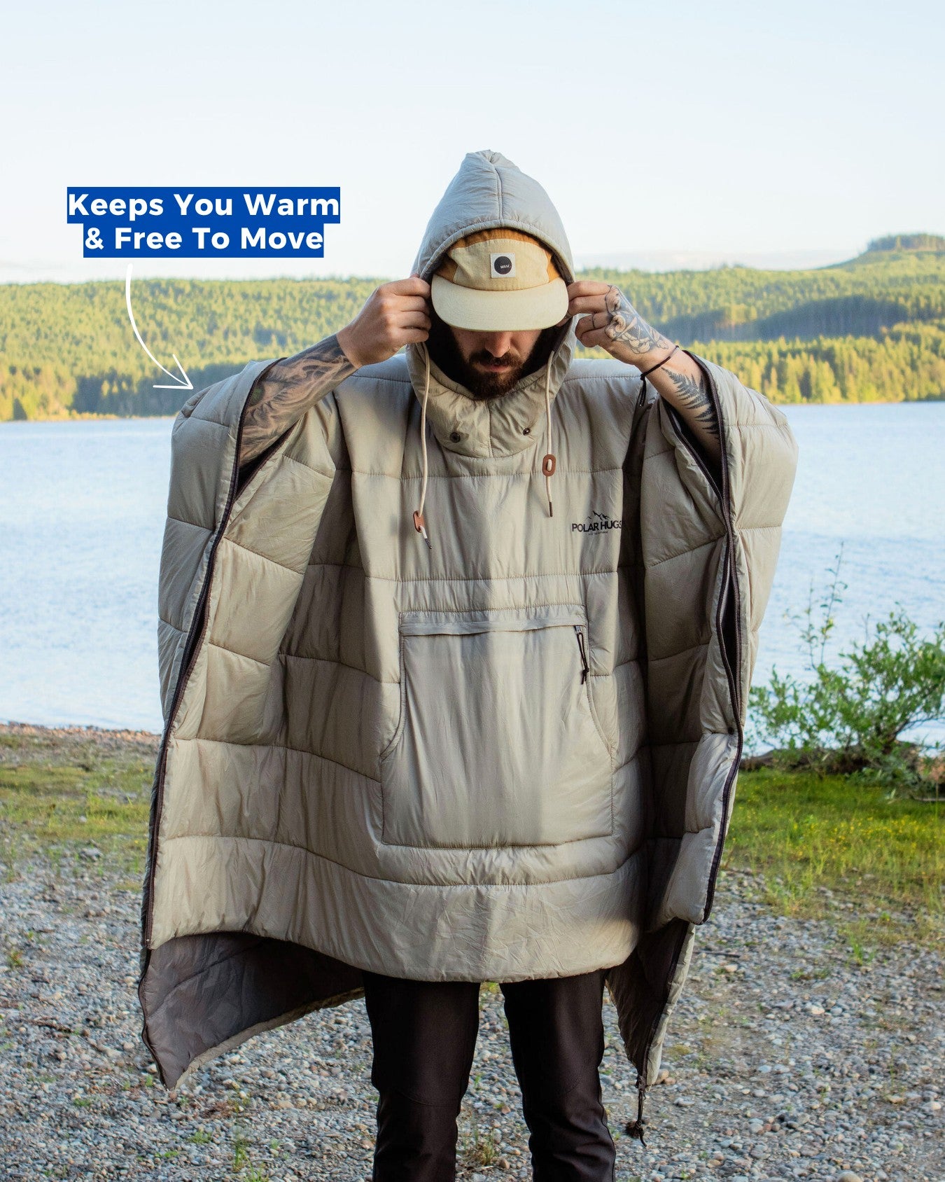 PolarHug™ | 3-i-1 ultimat utendørsponcho / sovepose / teppe