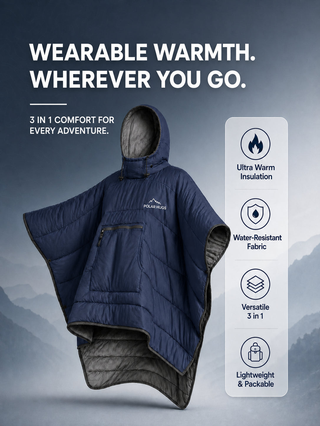 PolarHug™ | The Ultimate 3 in 1 Ultralight Warm Poncho
