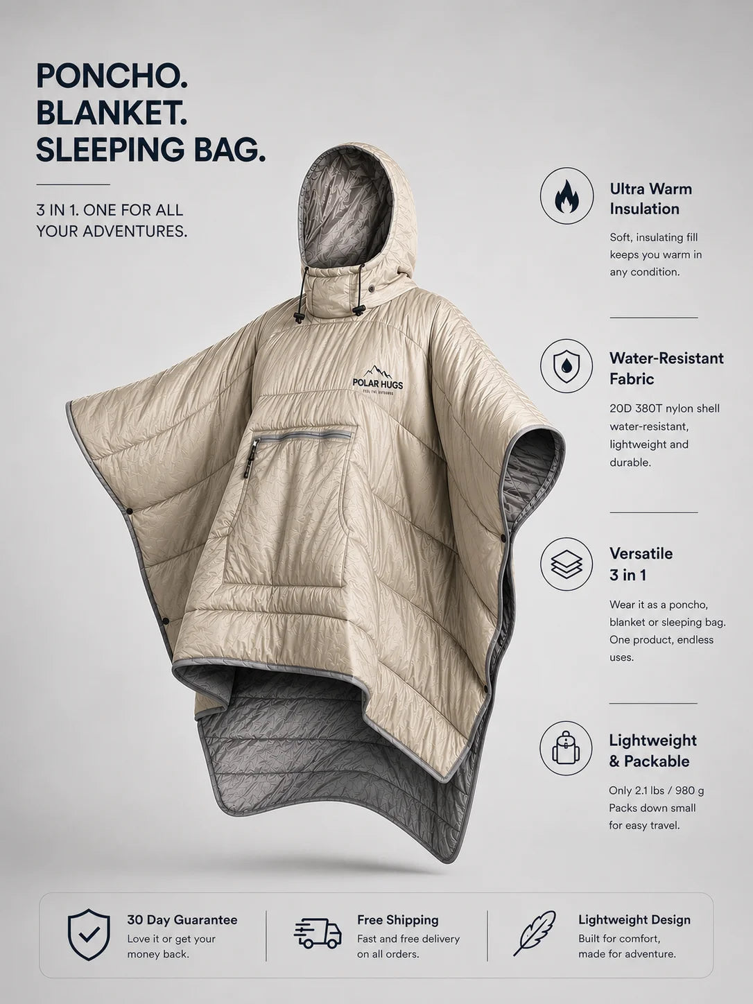 PolarHug™ | The Ultimate 3 in 1 Ultralight Warm Poncho